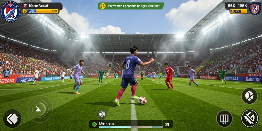 Tampilan gameplay mendebarkan dalam 66K dengan aksi sepak bola nyata.