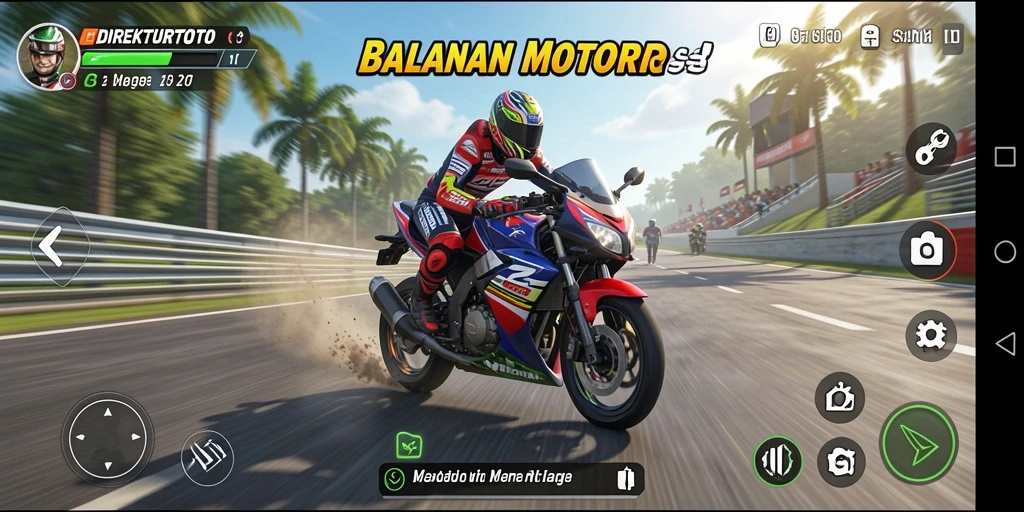 Screenshot utama DIREKTURTOTO menampilkan aksi balapan motor yang mendebarkan.
