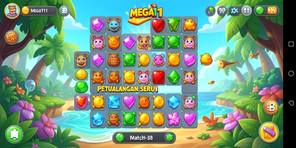 Gameplay seru MEGA111 dengan tantangan Match-3 yang menarik.
