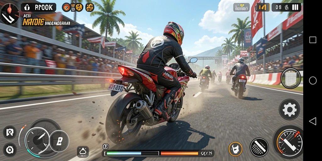 Screenshot gameplay RPOK menampilkan aksi balap yang mendebarkan.